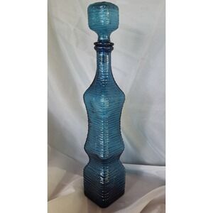 Italian Peacock Blue Empoli Glass Decanter Bottle 17"